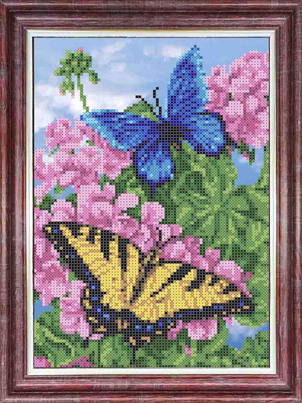 Бабочки в цветах - Основа на габардине для вышивки бисером и крестом